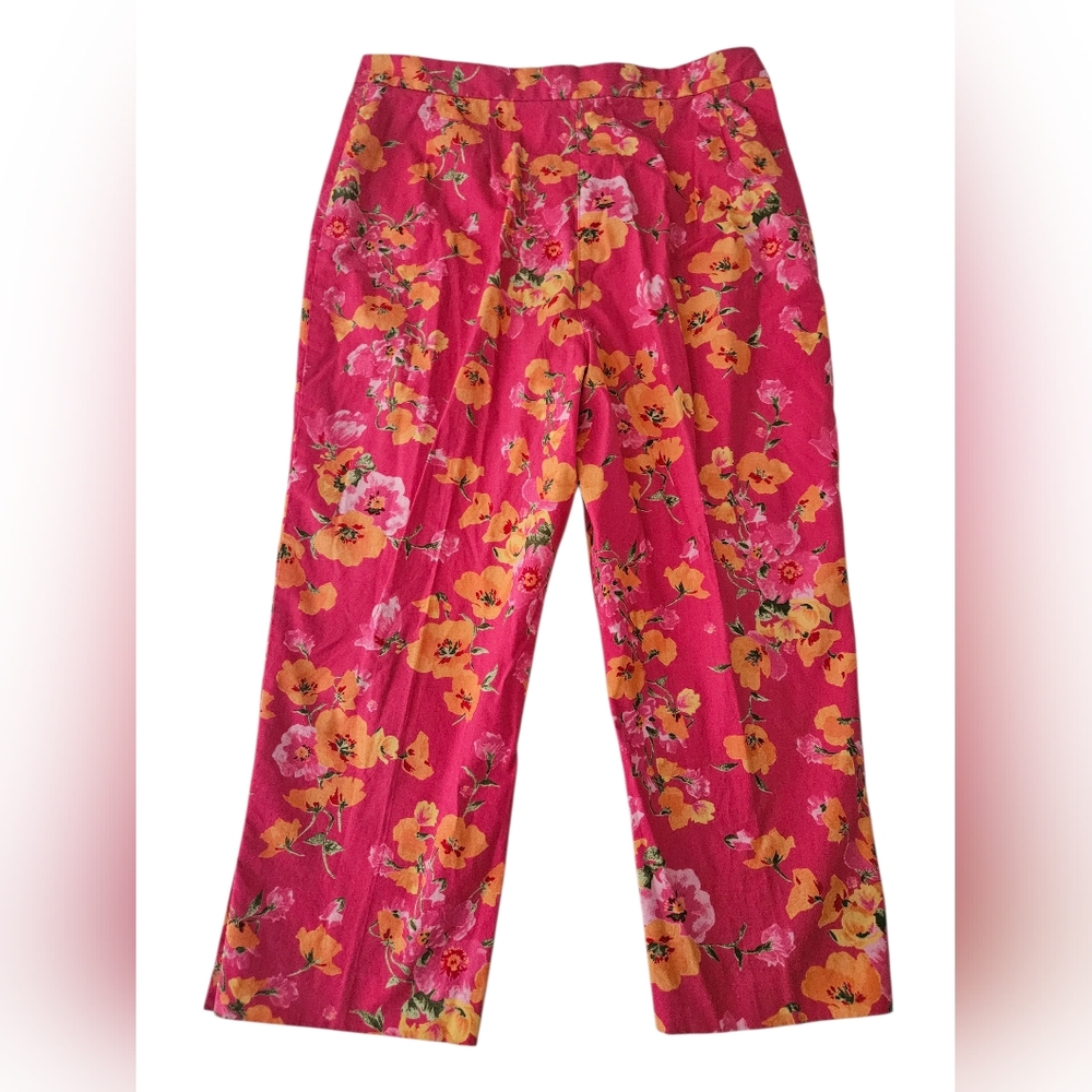 EMMA JAMES Pink & Orange Floral Cropped Pants | SZ 8 - Picture 2 of 5